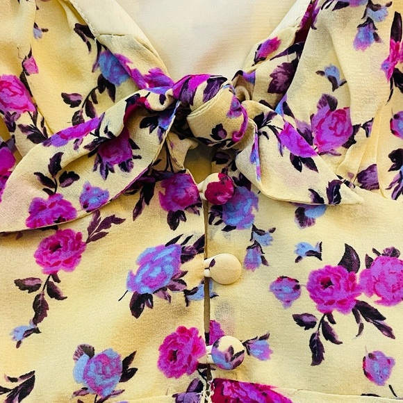 For Love And Lemons Silk Beaumont Sleeveless Top Yellow Floral Print Size M - Picture 5 of 8